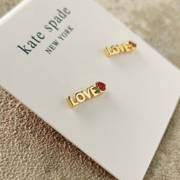 Kate Spade Gold Pink Love You Mom Mini Stud Earrings NEW w/dust bag - Picture 2 of 3